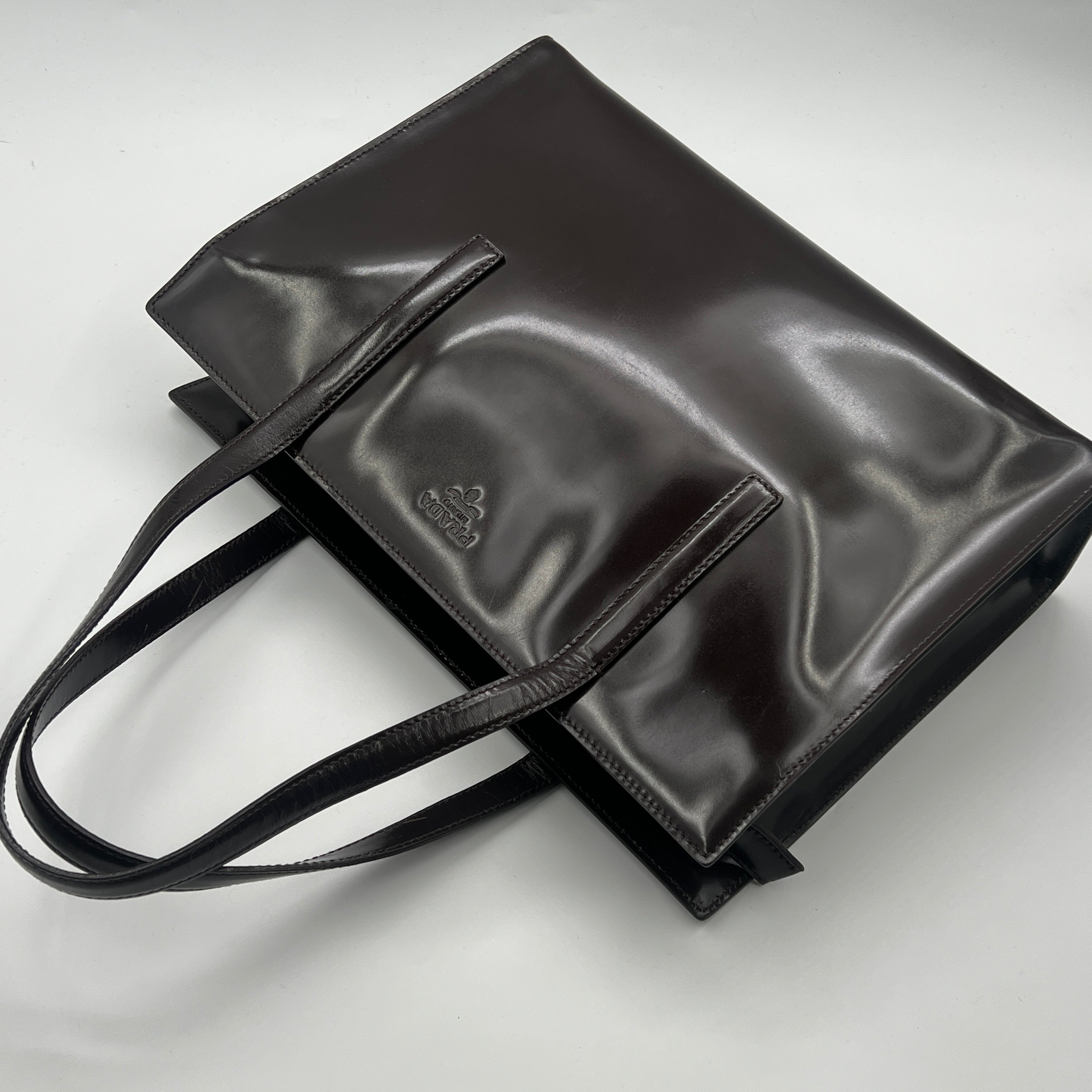 Prada grey tie dye patent leather tote bag at 1stDibs